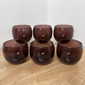 6 Royal Lace Amethyst Hazel-Atlas Purple Depression Glass Roly Poly Glasses MCM